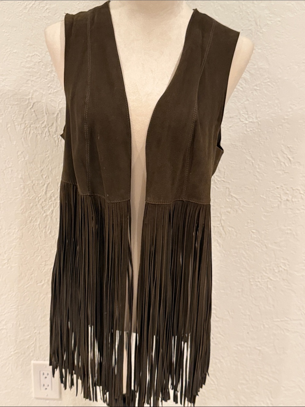 Lamarque Dark Olive Suede Fringe Vest size Medium
